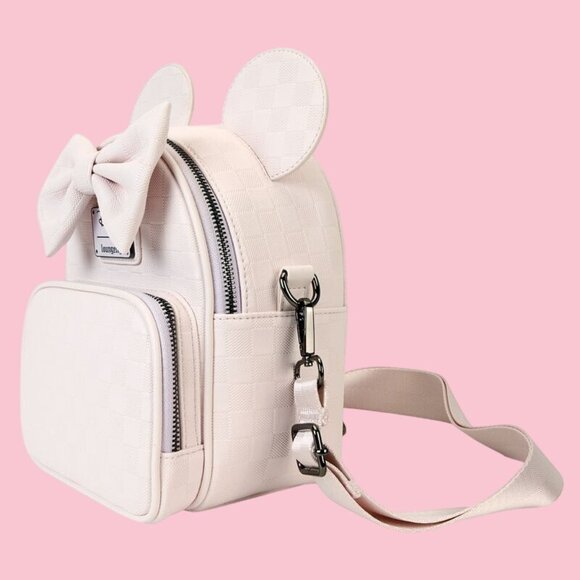 NWT Disney Loungefly Minnie Mouse Checkered Texture Mini Backpack - Picture 3 of 5